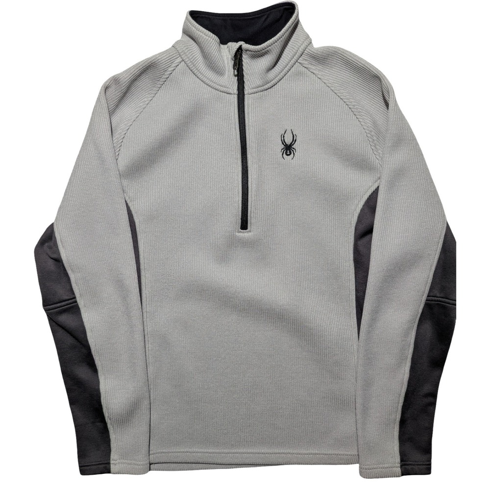 Spyder Quarter Zip Pullover Fleece Gray Black Men's Large Athletic Ski